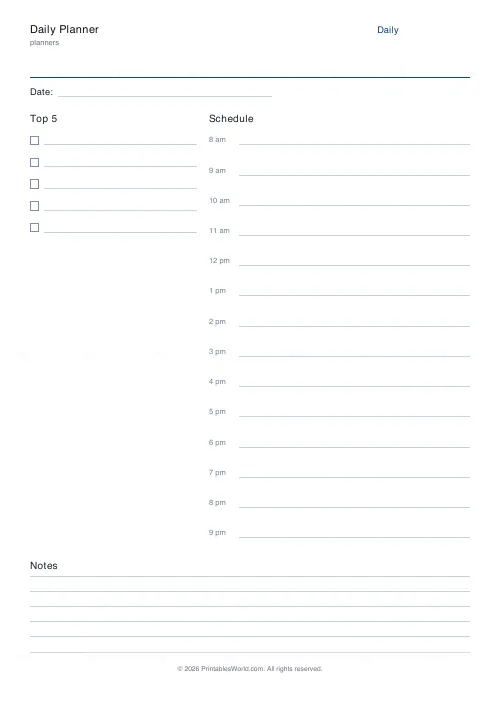 Free printable daily planner (Top 5), PDF download