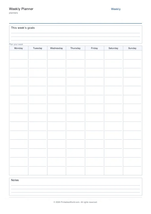 Free printable weekly planner — Monday start — PDF download