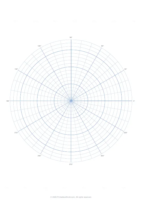 Free printable polar graph paper — 36 spokes (10 deg) — PDF download