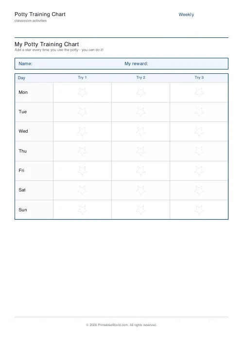Free printable potty training chart — 3 times a day — PDF download