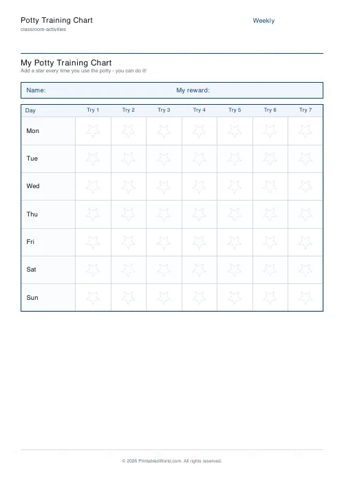 Free printable potty training chart — 7 times a day — PDF download