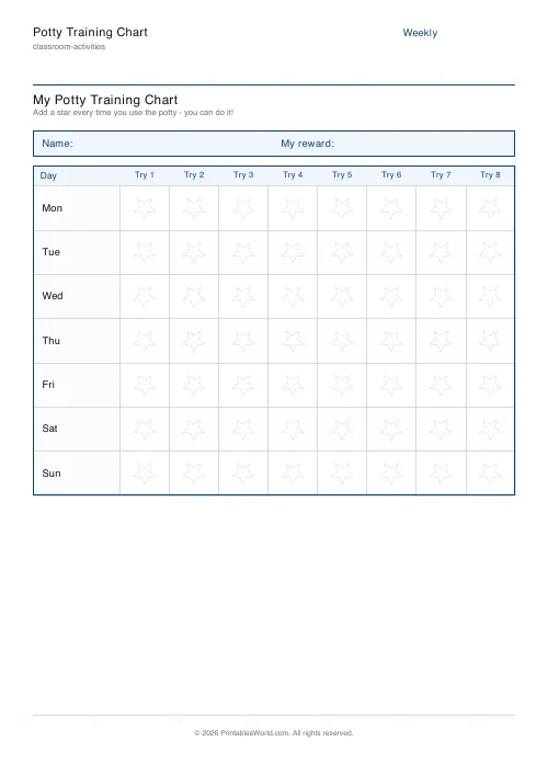 Free printable potty training chart — 8 times a day — PDF download