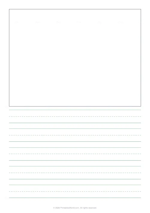 Free printable primary story paper (Green), PDF download
