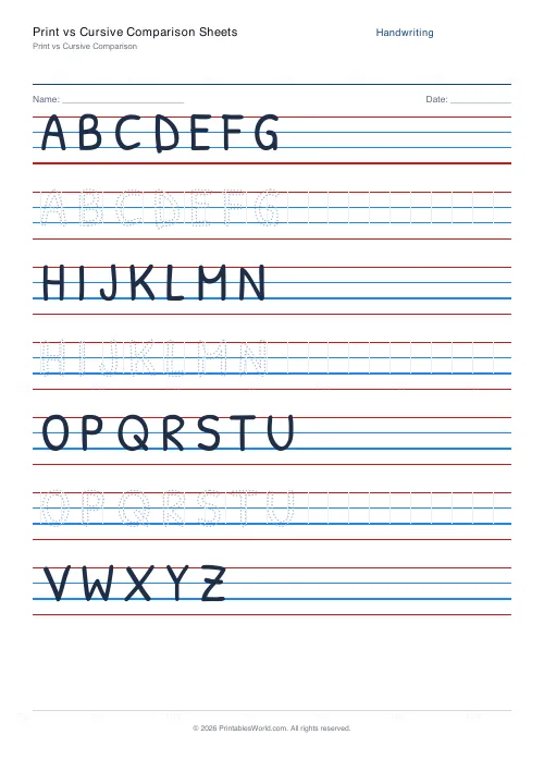 Free printable handwriting practice (Cursive (joined)), PDF download