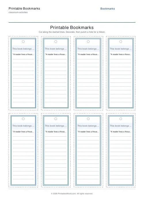 Free printable printable bookmarks (2), PDF download