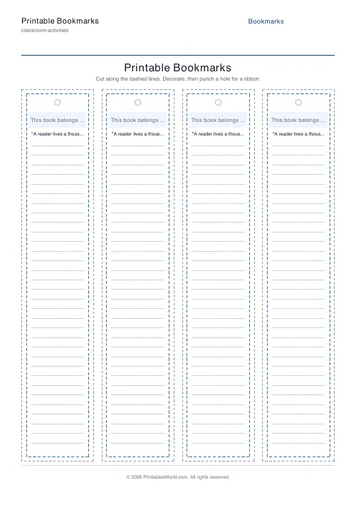 Free printable printable bookmarks (Dashed), PDF download