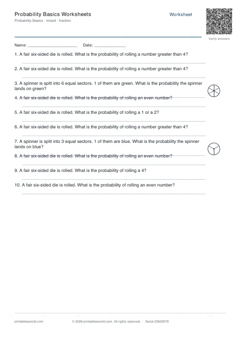 Free printable probability Basics Worksheets PDF — sheet 1