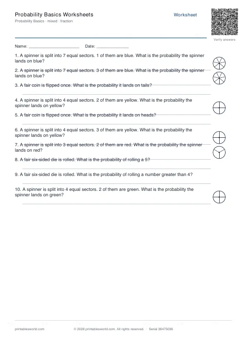 Free printable probability Basics Worksheets PDF — sheet 10