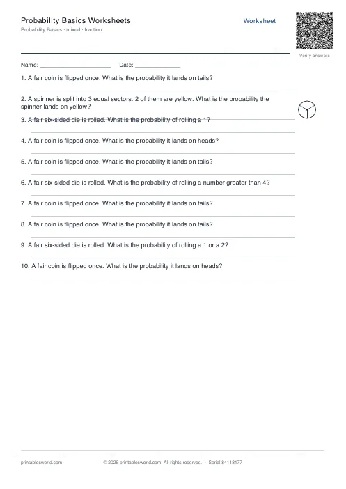 Free printable probability Basics Worksheets PDF — sheet 11
