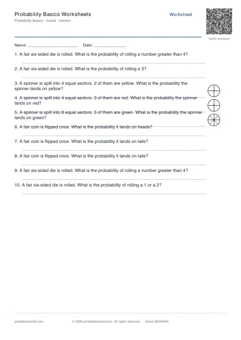 Free printable probability Basics Worksheets PDF — sheet 3
