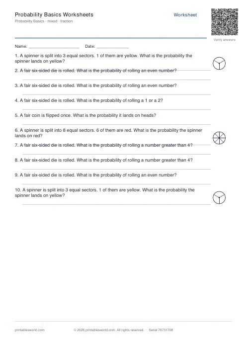 Free printable probability Basics Worksheets PDF — sheet 4