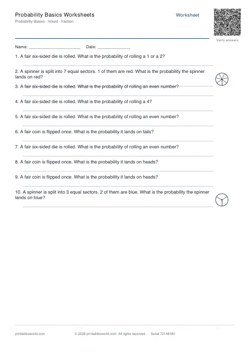 Free printable probability Basics Worksheets PDF — sheet 5