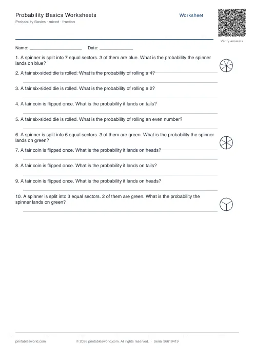 Free printable probability Basics Worksheets PDF — sheet 8
