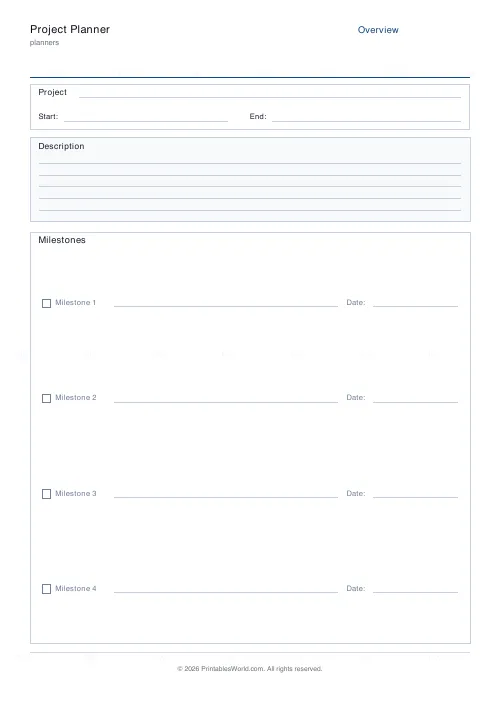 Free printable project planner (4 milestones), PDF download