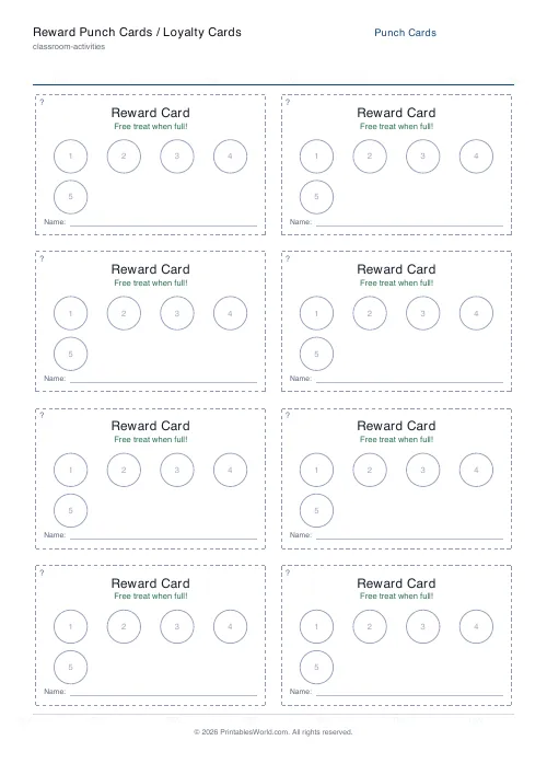 Free printable reward punch card — 5 punches — PDF download
