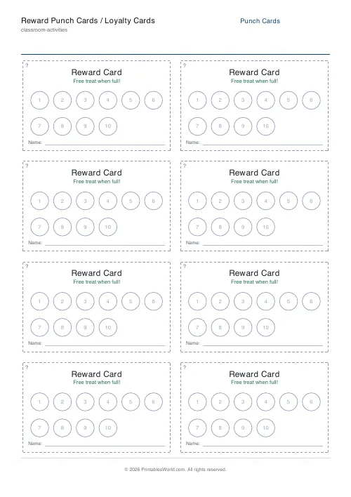 Free printable reward punch card — 10 punches — PDF download