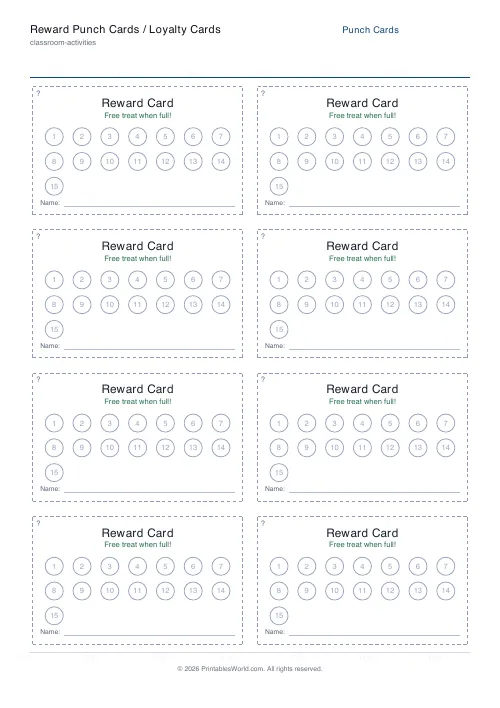Free printable reward punch card — 15 punches — PDF download