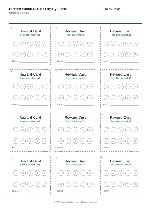 Free printable reward punch card — 3 columns — PDF download