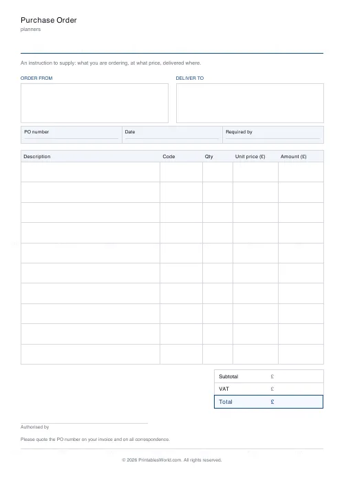 Free printable purchase order and quote (Purchase order), PDF download