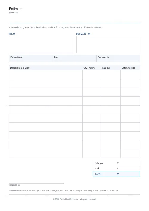 Free printable purchase order and quote (Estimate), PDF download