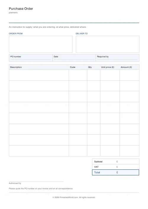 Free printable purchase order and quote (8 line items), PDF download