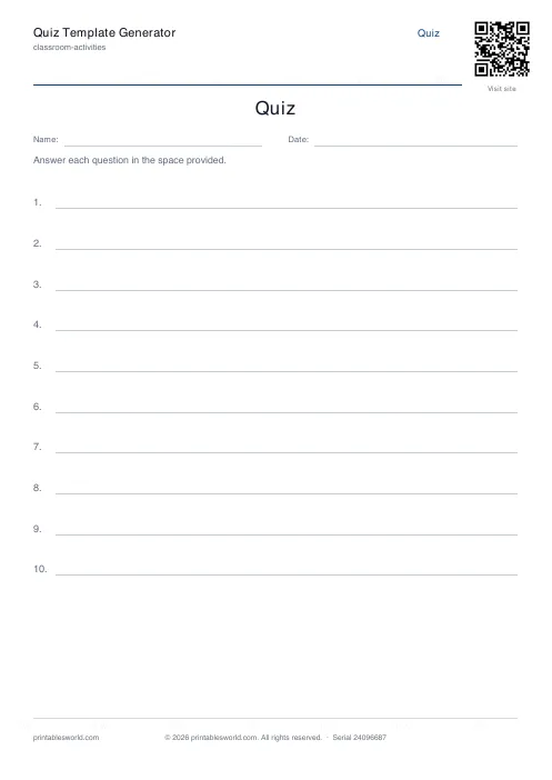 Free printable quiz Template PDF — sheet 1