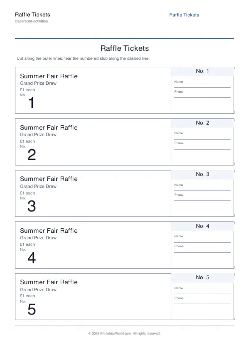 Free printable raffle tickets (20), PDF download