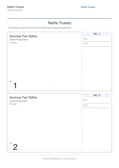 Free printable raffle tickets (2), PDF download