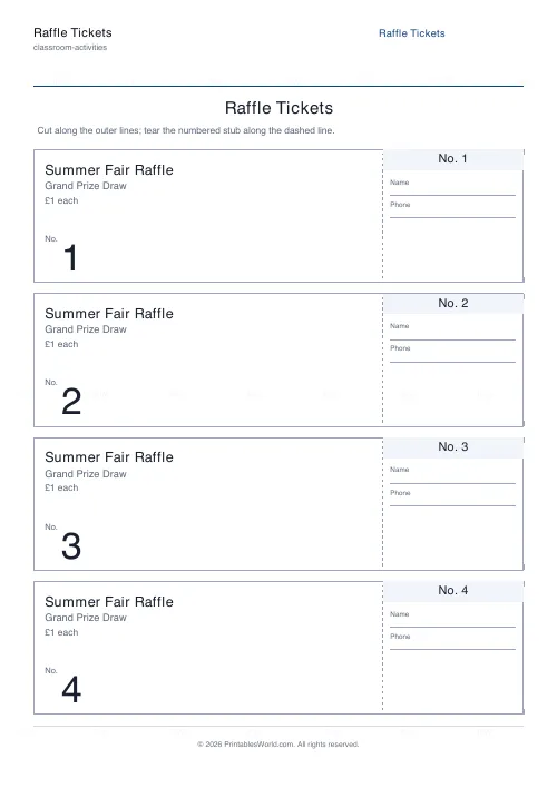 Free printable raffle tickets (4), PDF download