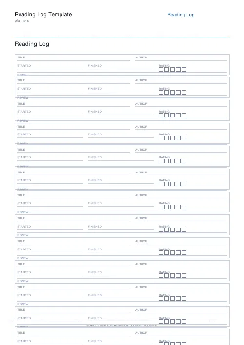 Free printable reading log — 20 books — PDF download