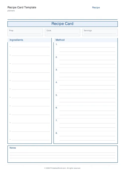 Free printable recipe card — 12 ingredients — PDF download