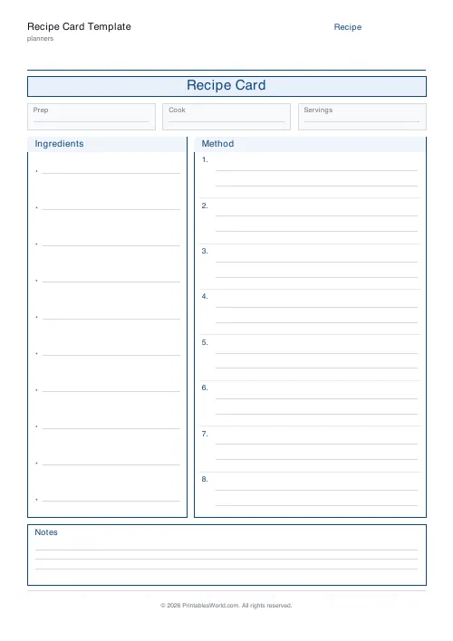 Free printable recipe card — With notes — PDF download