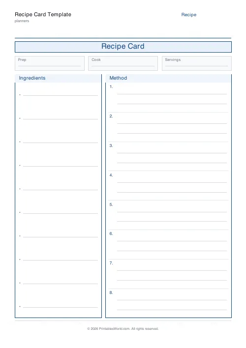 Free printable recipe card — No notes — PDF download