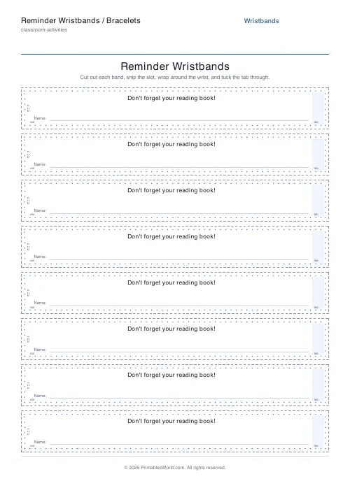 Free printable reminder wristbands — Dotted — PDF download