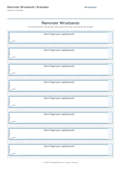 Free printable reminder wristbands — 8 bands — PDF download