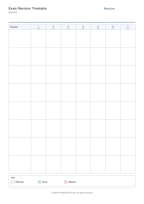 Free printable revision timetable — 7 days — PDF download