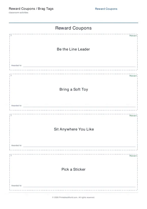 Free printable reward coupons / brag tags (1), PDF download