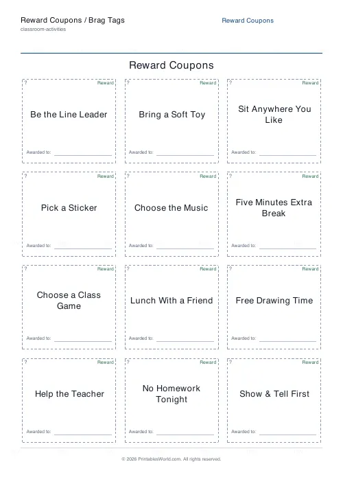 Free printable reward coupons / brag tags (3), PDF download