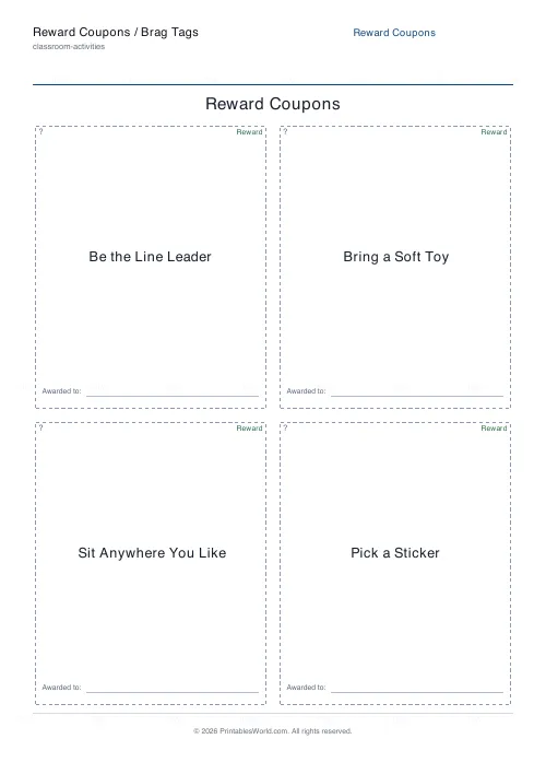 Free printable reward coupons / brag tags (2), PDF download