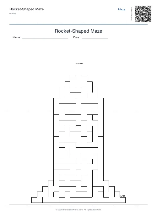 Free printable rocket maze (25, with answer key), PDF download
