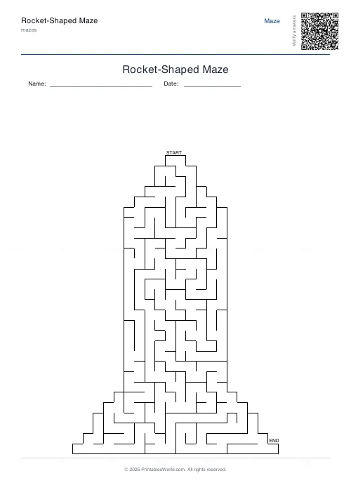 Free printable rocket maze (30, with answer key), PDF download