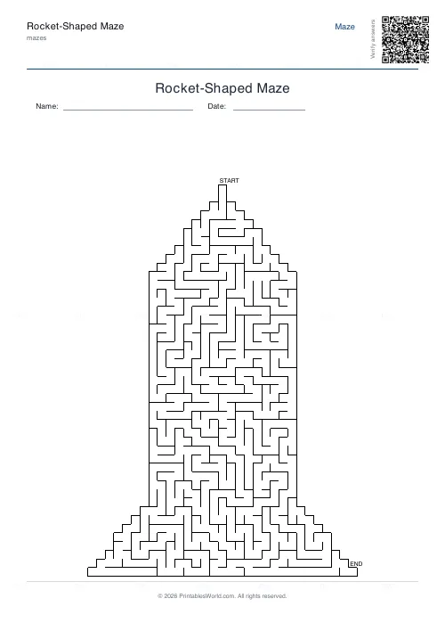 Free printable rocket maze (45, with answer key), PDF download