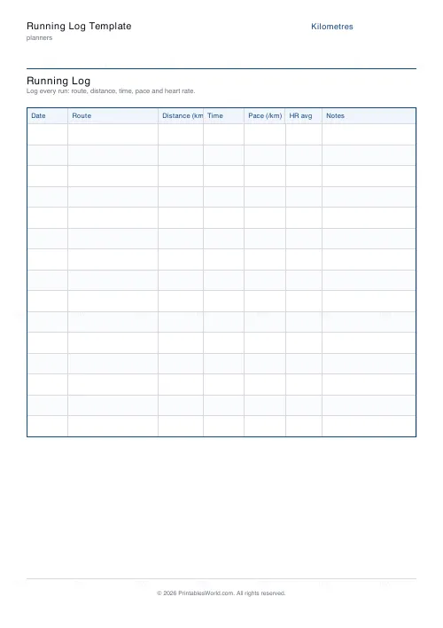 Free printable running log (12 runs), PDF download