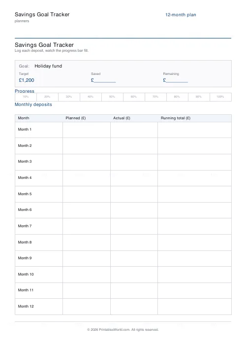 Free printable savings tracker (Pounds (GBP)), PDF download