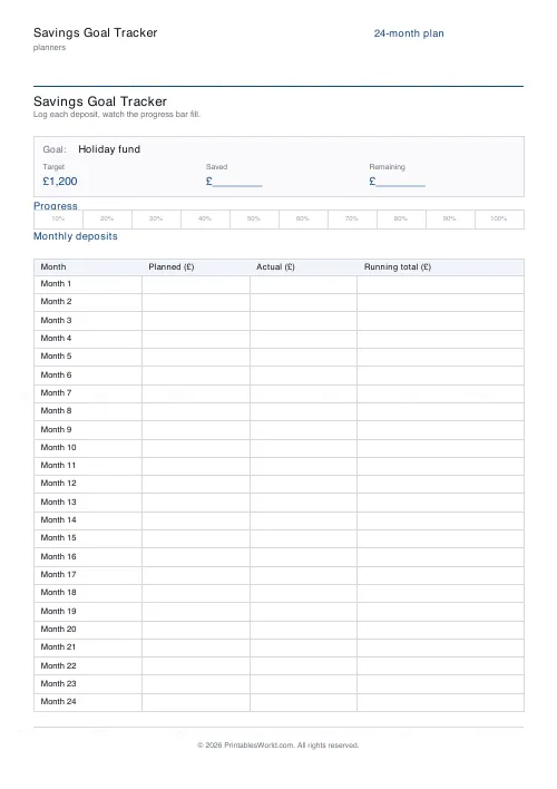 Free printable savings tracker (24 months), PDF download