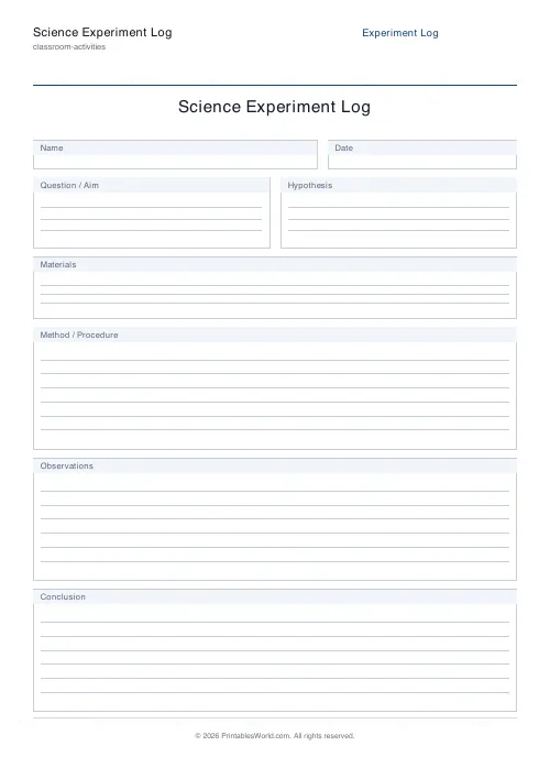 Free printable science experiment log — Omit — PDF download