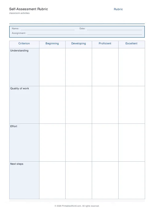 Free printable self-assessment rubric — PDF download