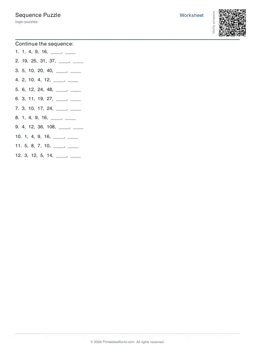 Free printable number sequence puzzle — PDF download