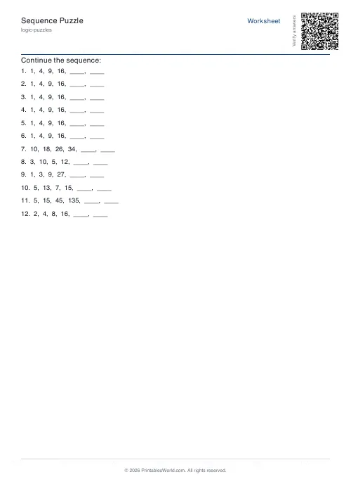 Free printable number sequence puzzle — with answer key — PDF download