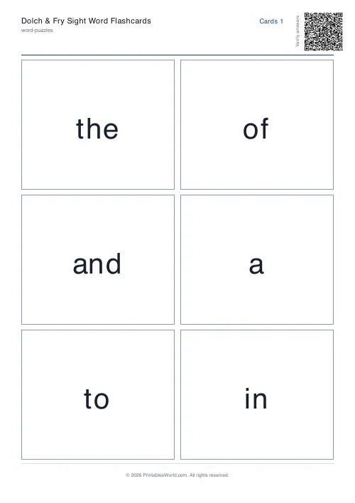 Free printable sight word flashcard deck — Fry First 25 — PDF download